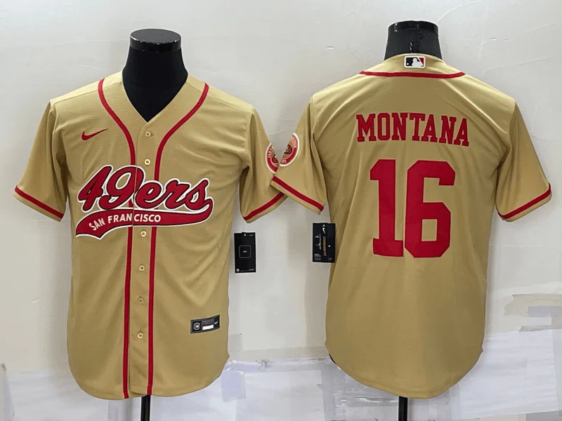 Baseball Jersey With Unique Fabric Options-Men's San Francisco 49ers #16 Joe Montana Gold Stitched Cool Base Baseball Jersey