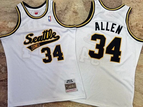 Basketball Jersey With Custom Patch Designs-Supersonics 34 Pay Allen White 2005-06 Hardwood Classics Basketball Jersey