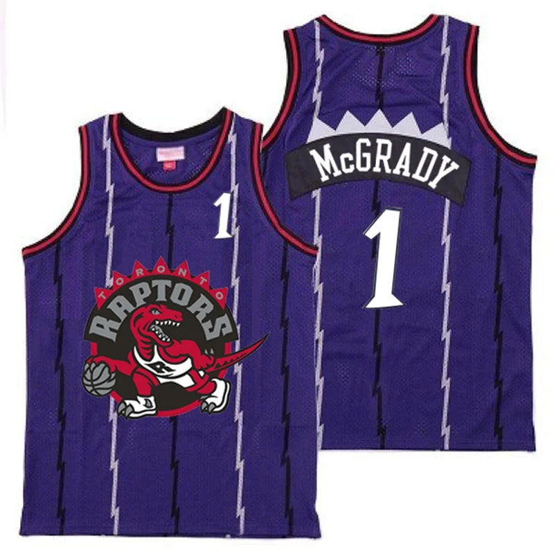 Basketball Jersey For Custom Branding-Raptors 1 Tracy McGrady Purple Big Gray Red Logo Retro Basketball Jersey