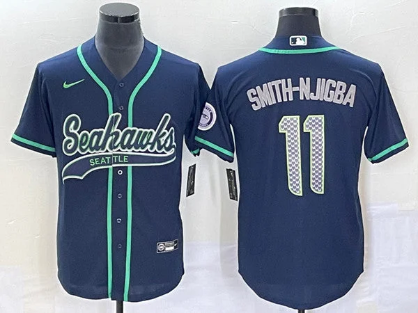 Baseball Jersey For Custom Fan Gear-Men's Seattle Seahawks #11 Jaxon Smith-Njigba Navy With Patch Cool Base Stitched Baseball Jersey