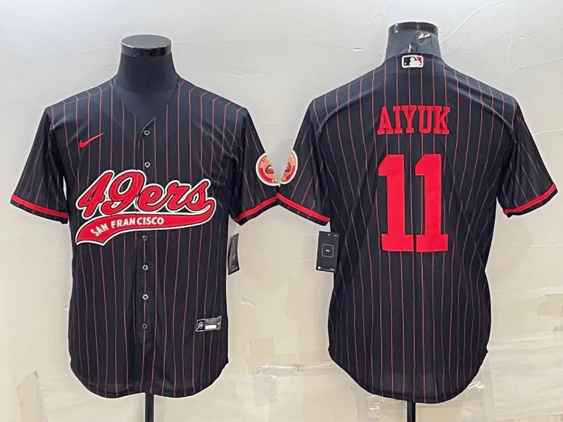 Baseball Jersey For Group Event Orders-Men's San Francisco 49ers #11 Brandon Aiyuk Black Pinstripe With Patch Cool Base Stitched Baseball Jersey