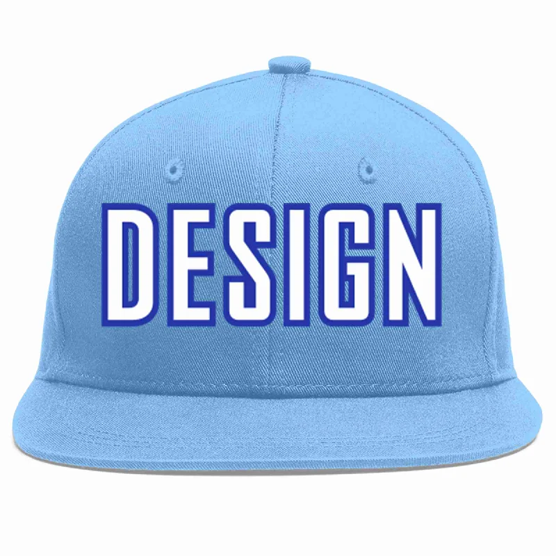 Baseball Cap For Adjustable Size-Custom Light Blue White-Royal Flat Eaves Sport Baseball Cap Design for Men/Women/Youth