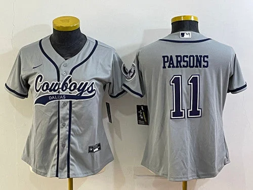 Baseball Jersey For Softball And Baseball Fans-Women's Dallas Cowboys #11 Micah Parsons Gray With Patch Cool Base Stitched Baseball Jersey(Run Small)