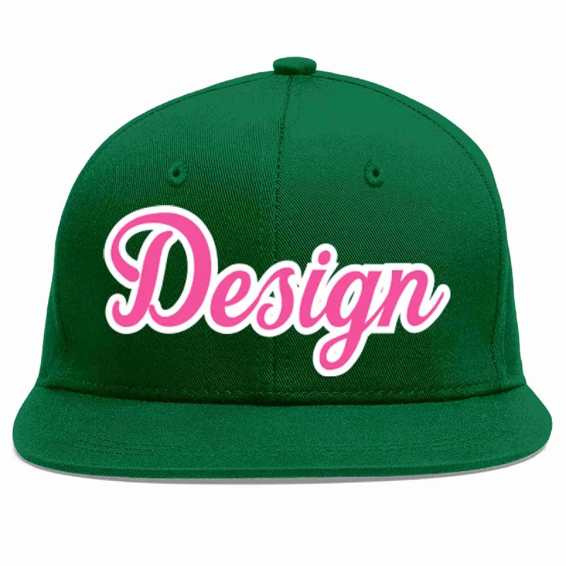 Baseball Cap For Championship Games-Custom Green Pink-White Flat Eaves Sport Baseball Cap Design for Men/Women/Youth