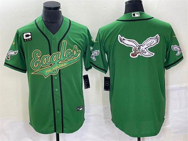 Baseball Jersey For Event Custom Fan Gear-Men's Philadelphia Eagles Green Gold Team Big Logo With C Patch Cool Base Stitched Baseball Jersey