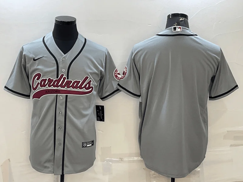 Baseball Jersey For Kids-Men's Arizona Cardinals Blank Grey With Patch Cool Base Stitched Baseball Jersey