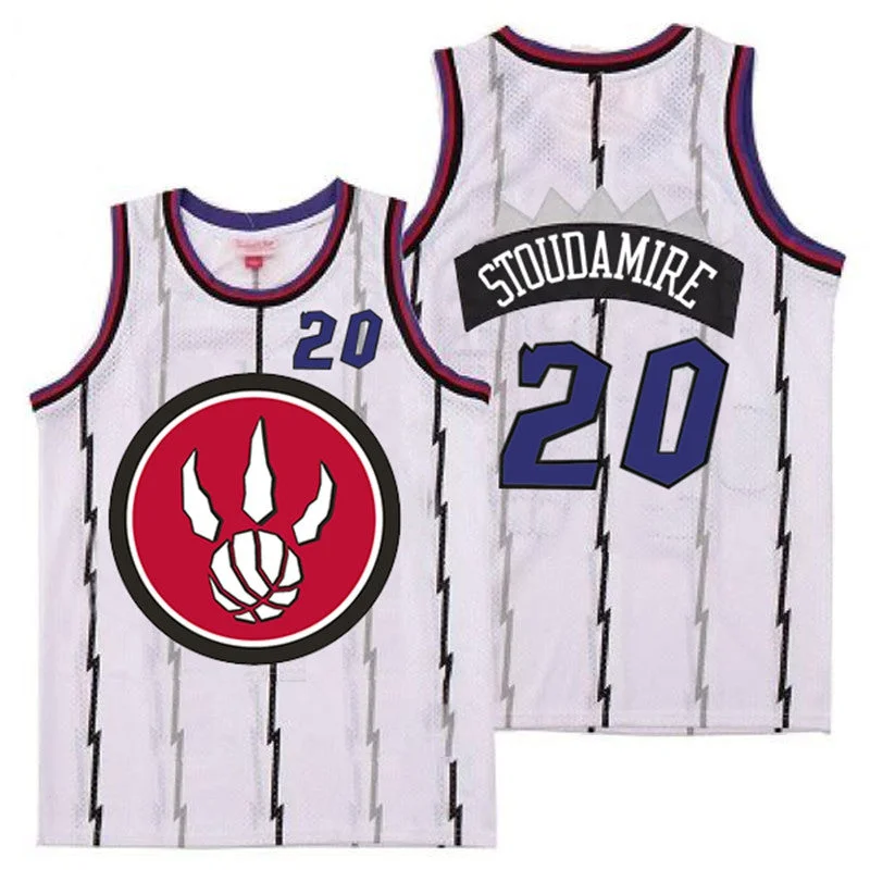 Basketball Jersey For Team Celebration Merchandise-Raptors 20 Damon Stoudamire White Red Big Logo Retro Basketball Jersey