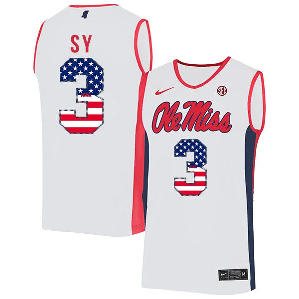 Basketball Jersey For Basketball Tournament Teams-Ole Miss Rebels 3 Khadim Sy White USA Flag Basketball College Basketball Jersey