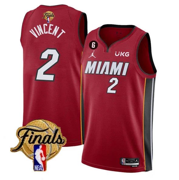 Basketball Jersey For Fan Group Orders-Heat 2 Gabe Vincent Red 2023 Finals NO.6 Patch Swingman Basketball Jersey