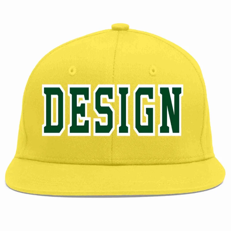 Baseball Cap For Custom Embroidery Designs-Custom Light Gold Green-White Flat Eaves Sport Baseball Cap Design for Men/Women/Youth