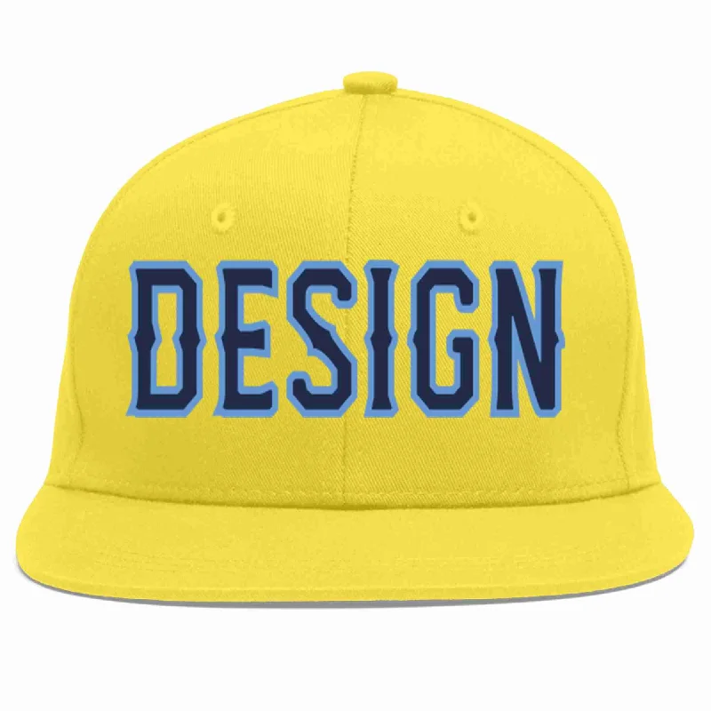 Baseball Cap For Custom Team Gear-Custom Light Gold Navy-Light Blue Flat Eaves Sport Baseball Cap Design for Men/Women/Youth