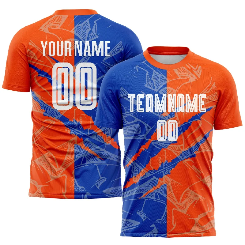 Football Jersey For Personalized Game Day Gear-Custom Graffiti Pattern Thunder Blue-Orange Scratch Sublimation Soccer Uniform Jersey