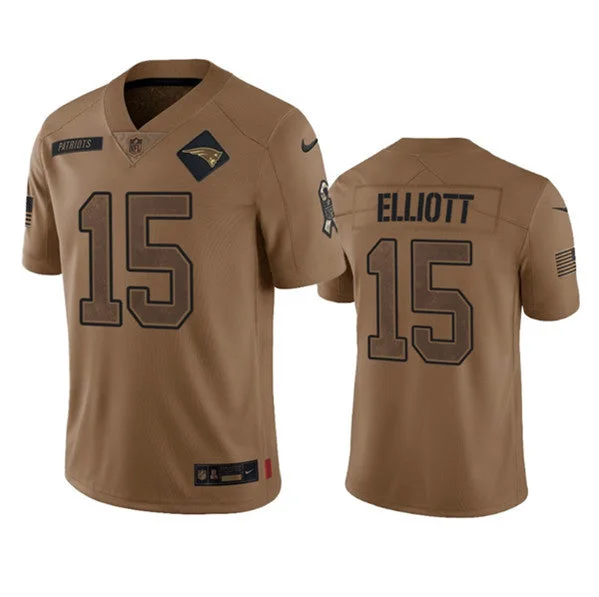 Football Jersey For Team Celebration Merchandise-Men's New England Patriots #15 Ezekiel Elliott 2023 Brown Salute To Service Limited Football Stitched Jersey