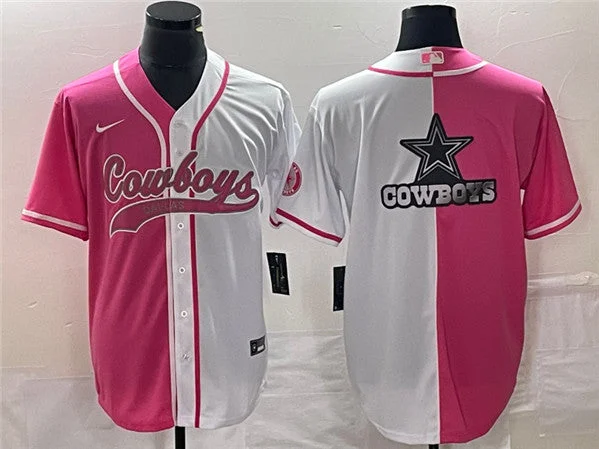 Baseball Jersey For Game Day Fan Apparel-Men's Dallas Cowboys Pink/White Split Team Big Logo Cool Base Stitched Baseball Jersey