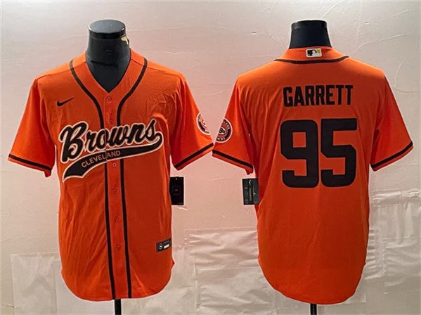 Baseball Jersey For Family Event Gifts-Men's Cleveland Browns #95 Myles Garrett Orange With Patch Cool Base Stitched Baseball Jersey