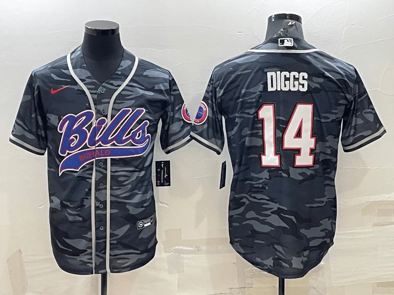 Baseball Jersey For Exclusive Team Gear-Men's Buffalo Bills Blank #14 Stefon Diggs Grey Navy Camo With Patch Cool Base Stitched Baseball Jersey