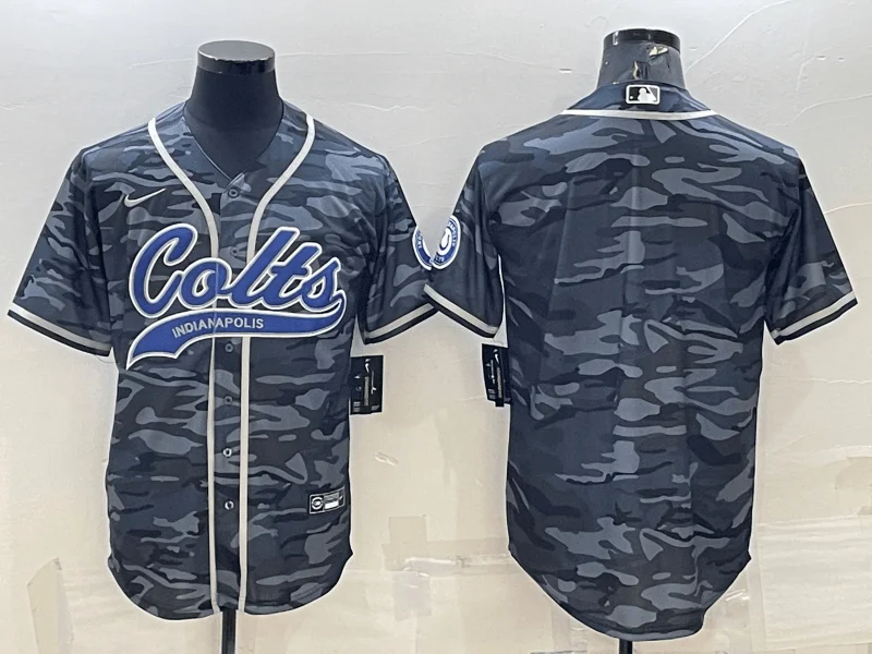 Baseball Jersey For Charity Events-Men's Indianapolis Colts Blank Grey Camo With Patch Cool Base Stitched Baseball Jersey