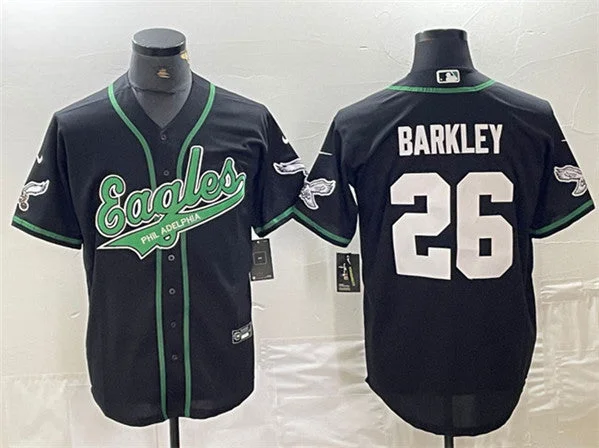 Baseball Jersey For Merchandise Customization-Men's Philadelphia Eagles #26 Saquon Barkley Black Cool Base Stitched Baseball Jersey