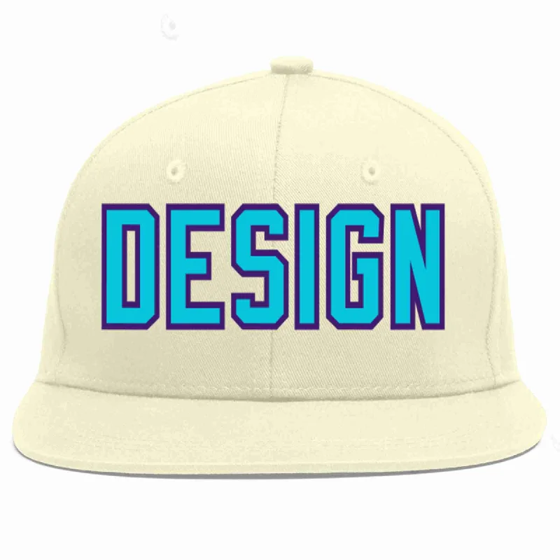 Baseball Cap For Ultimate Comfort-Custom Cream Light Blue-purple Flat Eaves Sport Baseball Cap Design for Men/Women/Youth