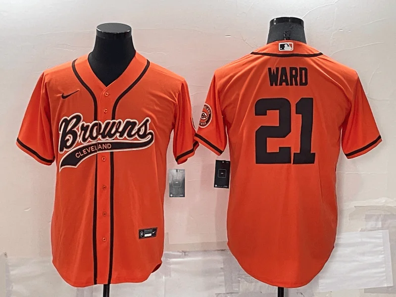 Baseball Jersey For Baseball Gifts And Memorabilia-Men's Cleveland Browns #21 Denzel Ward Orange Stitched Cool Base Baseball Jersey