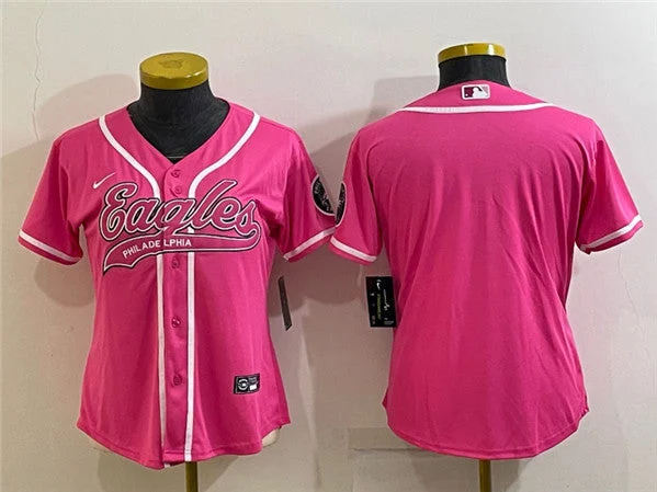 Baseball Jersey For League Teams-Women's Philadelphia Eagles Blank Pink With Patch Cool Base Stitched Baseball Jersey(Run Small)