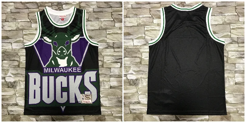 Basketball Jersey For Limited-Time Custom Orders-Bucks Big Face Black Hardwood Classics Swingman Basketball Jersey