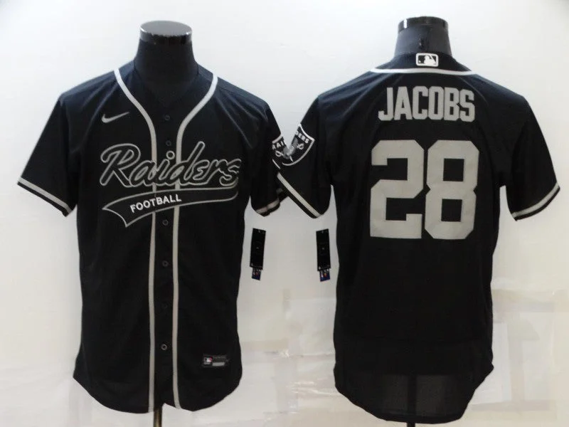 Baseball Jersey For Custom Fan Team Gear-Men's Las Vegas Raiders #28 Josh Jacobs Black Stitched Flex Base Baseball Jersey