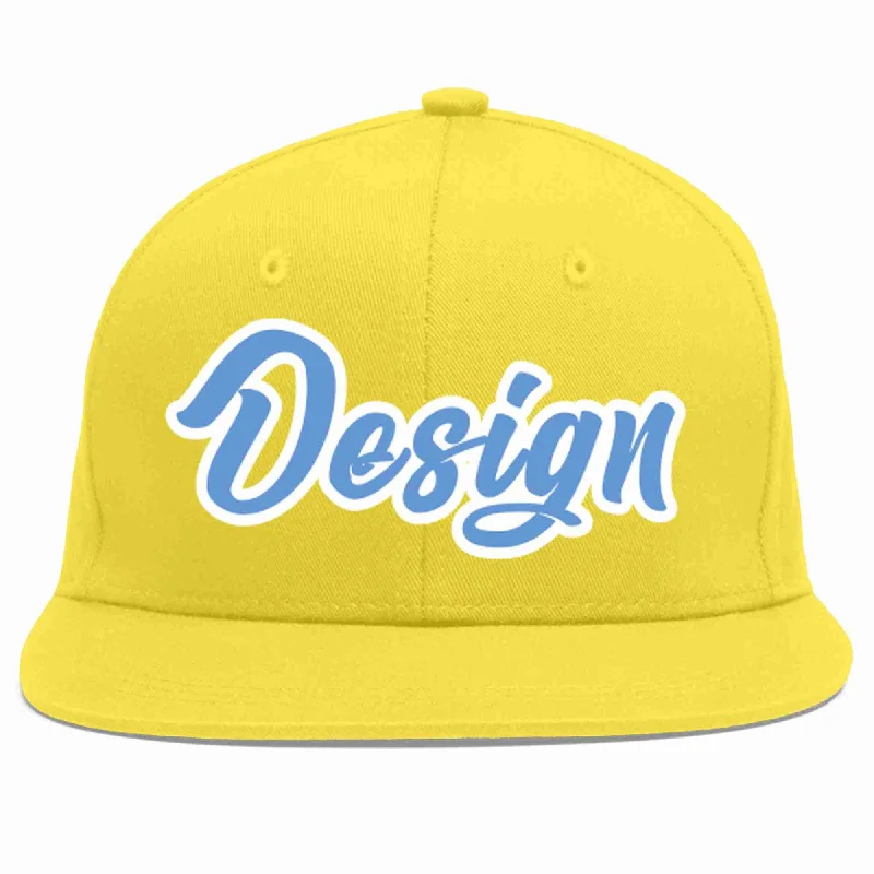 Baseball Cap For Premium Custom Orders-Custom Light Gold Light Blue-White Flat Eaves Sport Baseball Cap Design for Men/Women/Youth