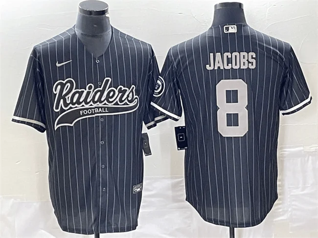 Personalized Baseball Jersey-Men's Las Vegas Raiders #8 Josh Jacobs Black Cool Base Stitched Baseball Jersey