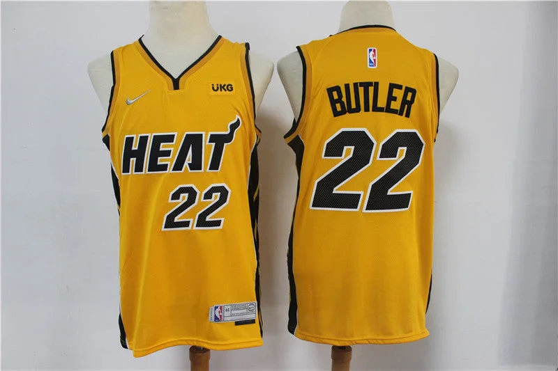 Basketball Jersey For Basketball Season Gear-Heat 22 Jimmy Butler Yellow 2021 Earned Edition Swingman Basketball Jersey