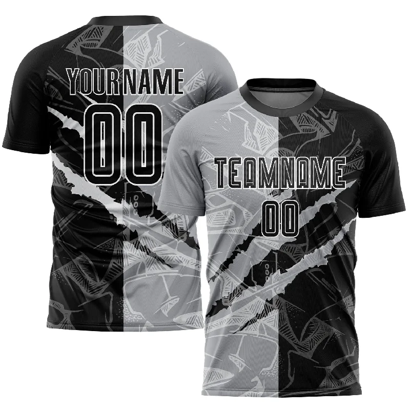 Football Jersey With Name And Number-Custom Graffiti Pattern Black-Gray Scratch Sublimation Soccer Uniform Jersey