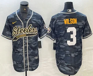 Baseball Jersey For Custom Designs-Men's Pittsburgh Steelers #3 Russell Wilson Camo With Patch Cool Base Stitched Baseball Jersey