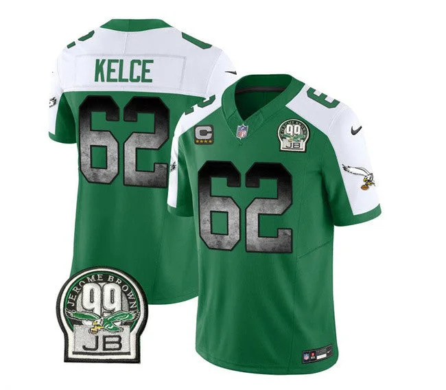 Football Jersey For Adults-Men's Philadelphia Eagles #62 Jason Kelce Green/White 2023 F.U.S.E. With 4-star C Patch Throwback Vapor Untouchable Limited Football Stitched Jersey