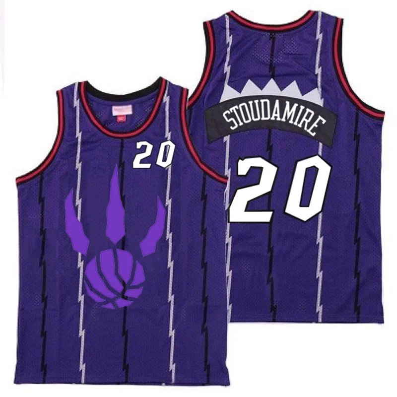 Basketball Jersey With Personalized Team Names-Raptors 20 Damon Stoudamire Purple Logo Retro Basketball Jersey