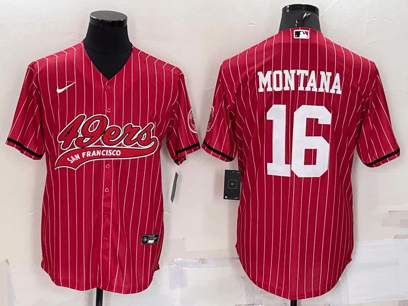 Baseball Jersey For Merchandise Customization-Men's San Francisco 49ers #16 Joe Montana Red Pinstripe With Patch Cool Base Stitched Baseball Jersey