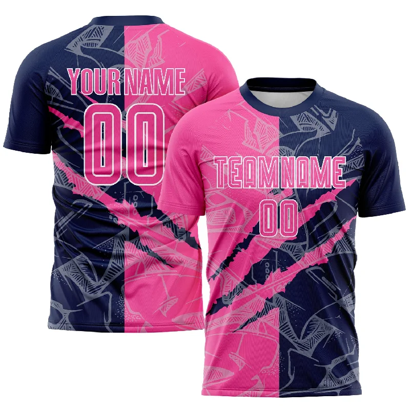 Football Jersey For Game Day Apparel Orders-Custom Graffiti Pattern Pink-Navy Scratch Sublimation Soccer Uniform Jersey