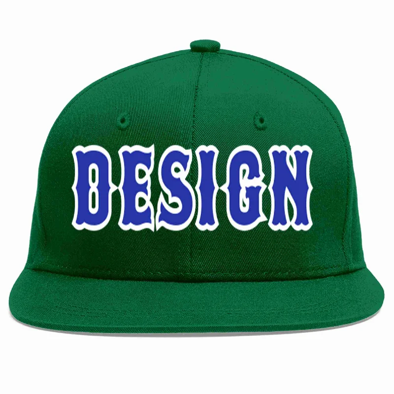 Baseball Cap For Custom Embroidery Options-Custom Green Royal-White Flat Eaves Sport Baseball Cap Design for Men/Women/Youth