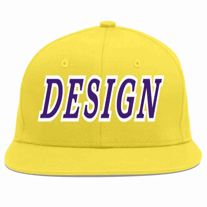 Baseball Cap For Fanatic Teams-Custom Light Gold purple-White Flat Eaves Sport Baseball Cap Design for Men/Women/Youth