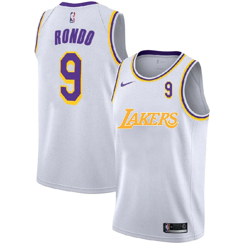 Basketball Jersey With Custom Patch Designs-Lakers 9 Rajon Rondo White 2020-2021 New City Edition Swingman Basketball Jerseys