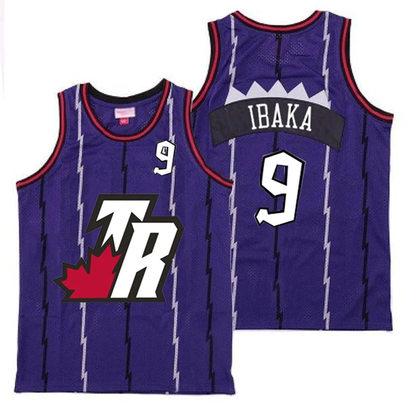 Basketball Jersey For Custom Number Embroidery-Raptors 9 Serge Ibaka Purple Big White TR Logo Retro Basketball Jersey