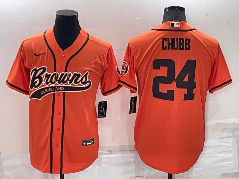 Baseball Jersey For Supporters Of Custom Teams-Men's Cleveland Browns #24 Nick Chubb Orange Stitched Cool Base Baseball Jersey