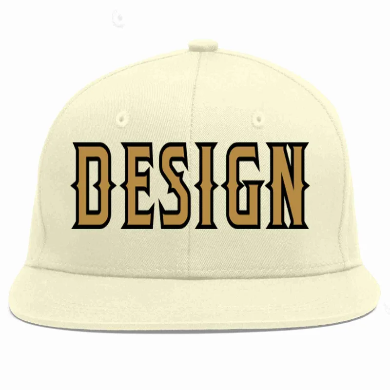 Baseball Cap For Special Edition Hats-Custom Cream Old Gold-Black Flat Eaves Sport Baseball Cap Design for Men/Women/Youth