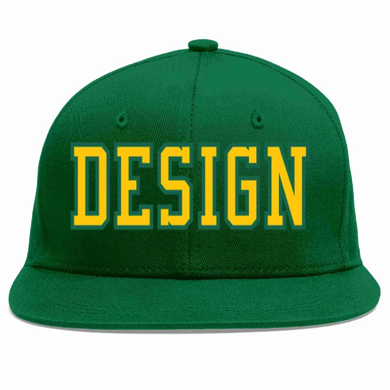 Baseball Cap For Championship Games-Custom Green Gold-Kelly Green Flat Eaves Sport Baseball Cap Design for Men/Women/Youth