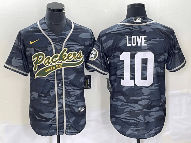 Baseball Jersey For Special School Customization-Men's Green Bay Packers #10 Jordan Love Gray Camo Cool Base Stitched Baseball Jersey