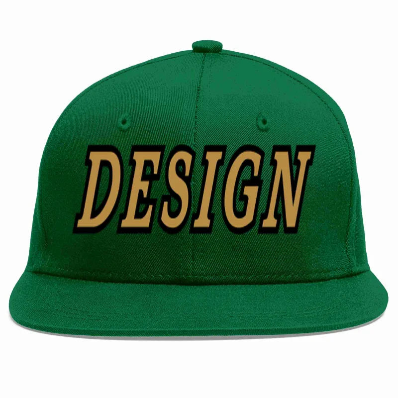 Baseball Cap For Limited Edition Items-Custom Green Old Gold-Black Flat Eaves Sport Baseball Cap Design for Men/Women/Youth