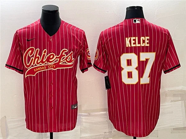 Baseball Jersey For Event Custom Fan Gear-Men's Kansas City Chiefs #87 Travis Kelce Red With Patch Cool Base Stitched Baseball Jersey