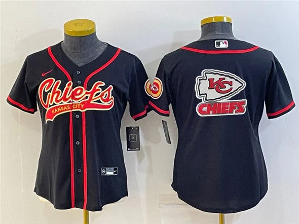 Baseball Jersey For Sports Apparel-Women's Kansas City Chiefs Black Team Big Logo With Patch Cool Base Stitched Baseball Jersey(Run Small)