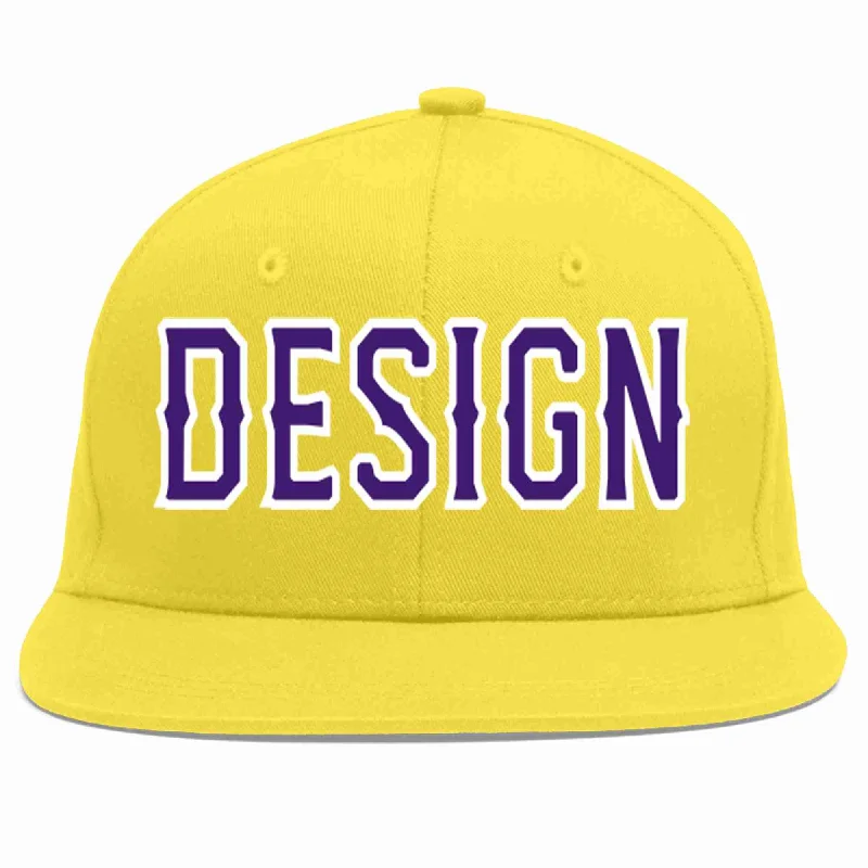 Baseball Cap For Unique Player Designs-Custom Light Gold purple-White Flat Eaves Sport Baseball Cap Design for Men/Women/Youth