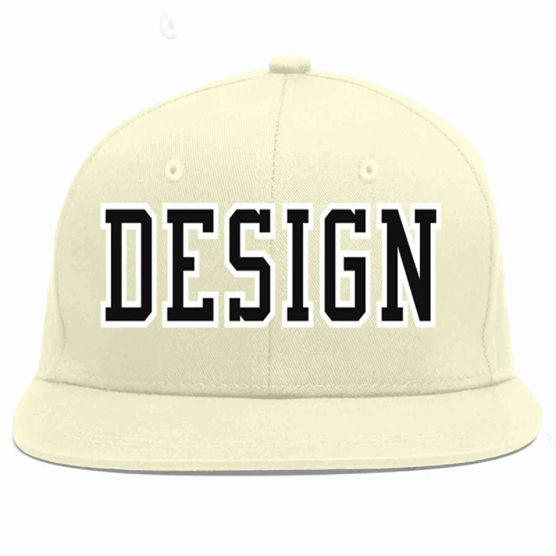 Baseball Cap For Large Groups-Custom Cream Black-White Flat Eaves Sport Baseball Cap Design for Men/Women/Youth