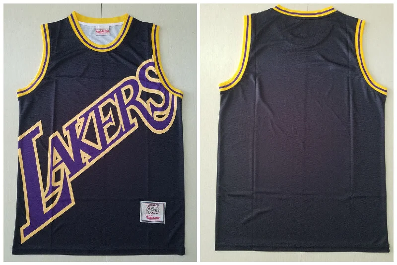 Basketball Jersey For High School Events-Lakers Big Face Black Hardwood Classics Swingman Basketball Jersey